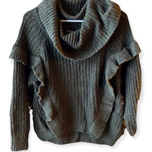 EXPRESS Pullover Sweater Moss Green Ruffle Cowl Neck Long Sleeve NWT Small